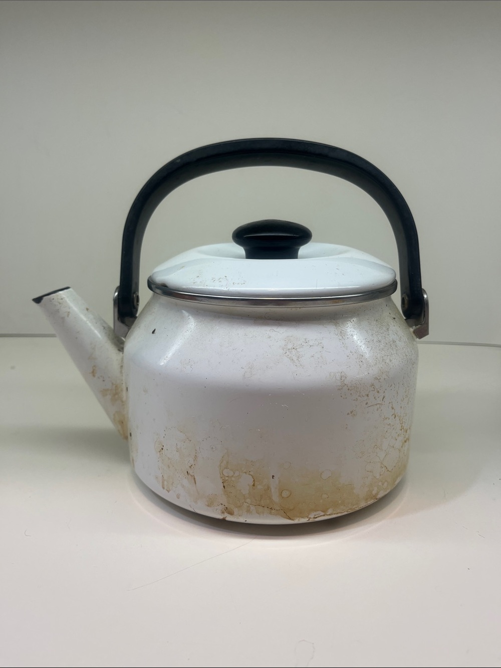 White Enamel Tea Kettle with Black Handle Vintage Siam Fuji Ware